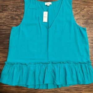 NWT LOFT Women’s Linen Blend Sleeveless Ruffle Blouse Size Large